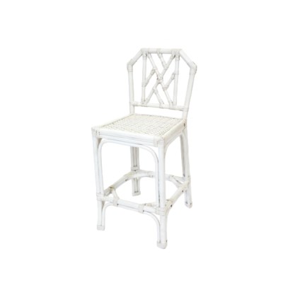 Antiqued White Rattan Counter Stool